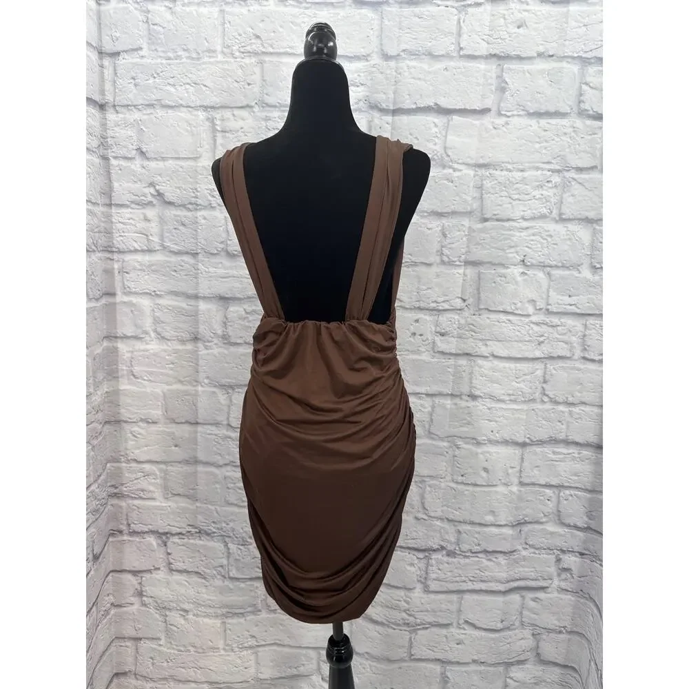 Shein Brown Rouched Bodicon Mini Dress XL - Picture 3 of 4